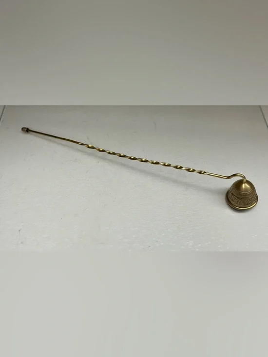 Vintage Etched Brass Candle Snuffer11.5” Long,Twisted Handle,Ornate Bell-Shaped - Picture 9 of 9